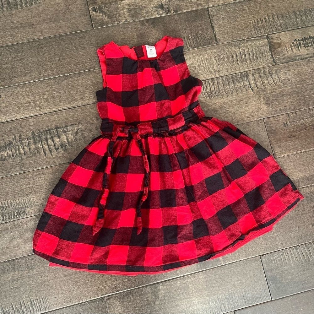 Carter’s Buffalo Plaid Red Black Dress Holiday Christmas Formal 4T Girls Toddler